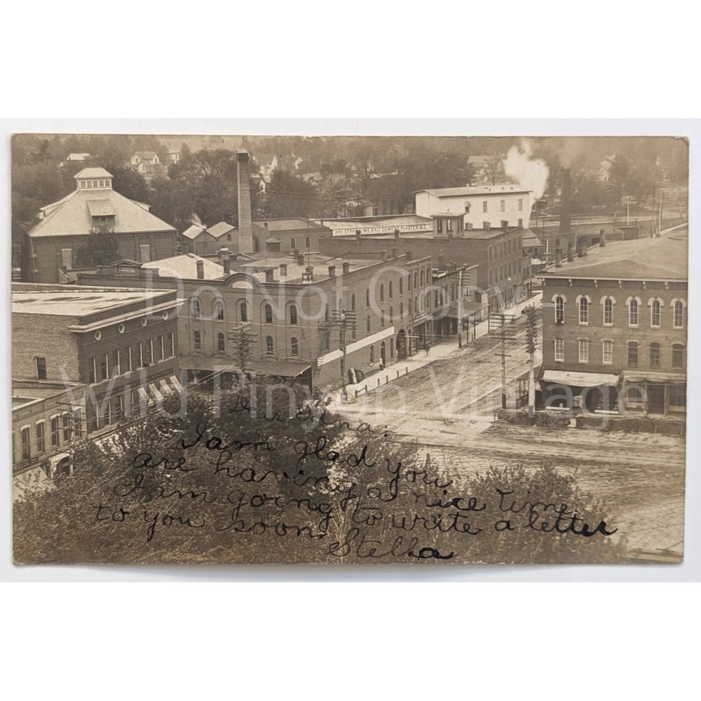 Wellington, Ohio OH North Main St Elevated View F.E. Watkins Building c1906 RPPC